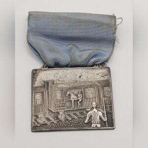 Vtg Pin Medal with Scene Signed Sterling